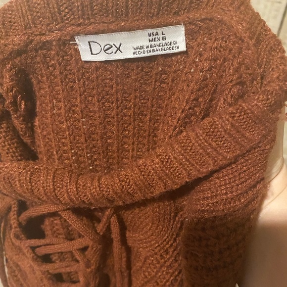 Dex Brown Long Sleeve Crisscross Knit Sweater Size L - Picture 5 of 7